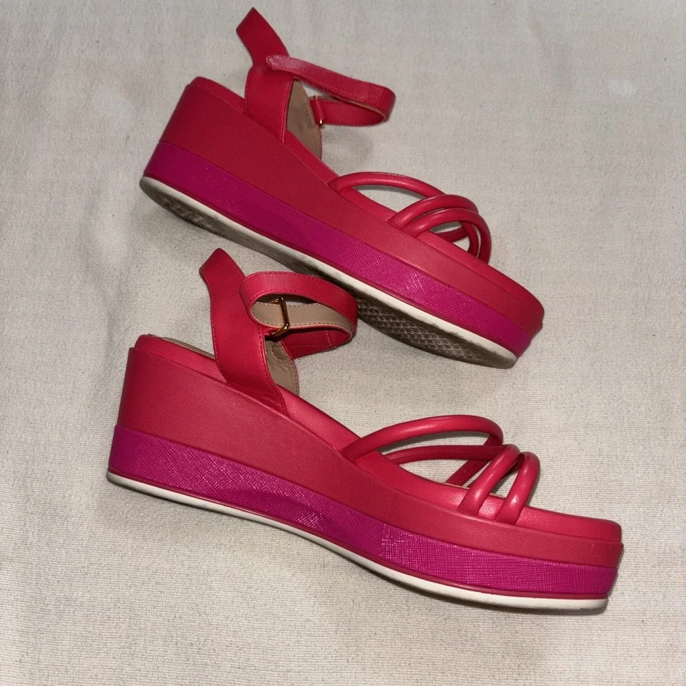 Cole Haan Women's Pink Addison Platform Wedge Leather Strappy Sandal Size 10B - Picture 3 of 10